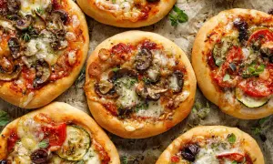 Pyszne pizzerinki z pieczarkami, pomidorami i cukinią. Idealne na szybki obiad lub przekąskę. Prosty pizzerinki przepis.