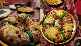 Tradycyjna rosca de reyes, ozdobiona owocami i orzechami, czeka na świętowanie.